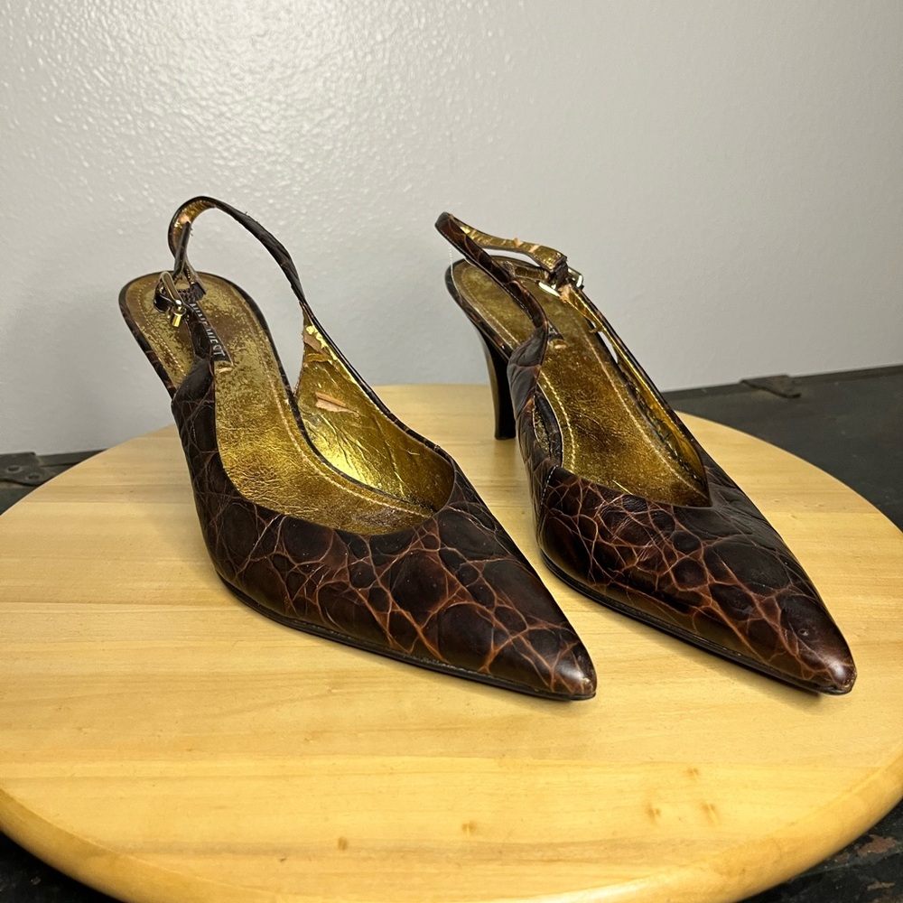 Nine West Sling Back Pumps Brown Leather Size 10